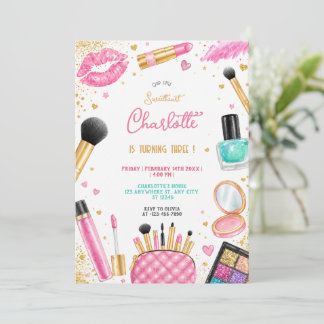 Rosa Glamörig Makeup Födelsedagsfest Tjej Chic Inbjudningar