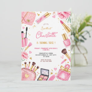 Rosa Glamörig Makeup Födelsedagsfest Tjej Chic Inbjudningar