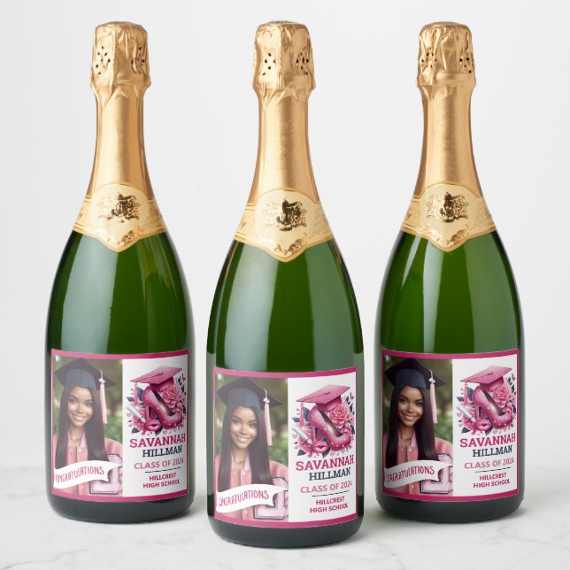 Rosa Glamour Examen Anpassad Foto Glitter (Flaskor)