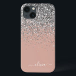 Rosa glans roséguld silver glittermonogram<br><div class="desc">Roséguld - Rosa glans och silver falsk glimmer och droppande glitter Borstad metallmonogramnamn och initial mobiltelefon. Det här är den perfekta söta 16-årspresenten,  bröllop,  brudvisning,  årsdag,  baby shower eller möhippa present till någon som älskar glamourösa lyxiga och chic stilar.</div>