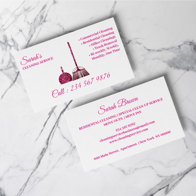 rosa glans Städtjänst Städning  Visitkort (Cleaning Service Janitorial pink sparkle Trendy Business Card)