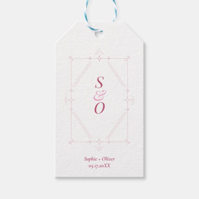 Rosa glänsande monogram bröllopsgåva presentkort presentetikett (Framsidan)
