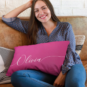Rosa glänsande vit elegant kalligrafi skriptnamn lumbarkudde