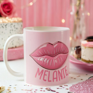 Rosa glansig läppar-formad personlig kaffemugg
