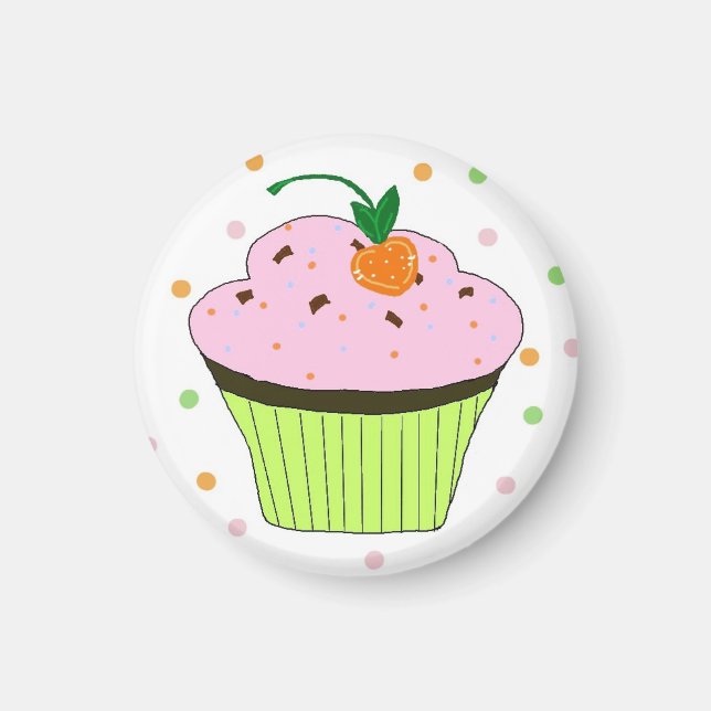 Rosa glaserad muffins med prickar magnet (Framsidan)