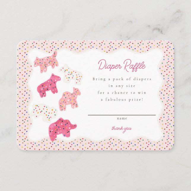 Rosa glaserade djurcookies blöjlotteri insats tilläggskort (Framsida)