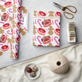 Rosa glaserade munkar pepparkaksgubbar röda och vi presentpapper