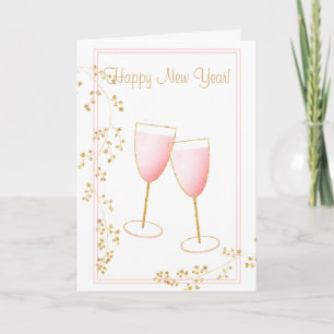 Rosa glasögon och Guld champagneglas, nyår Kort