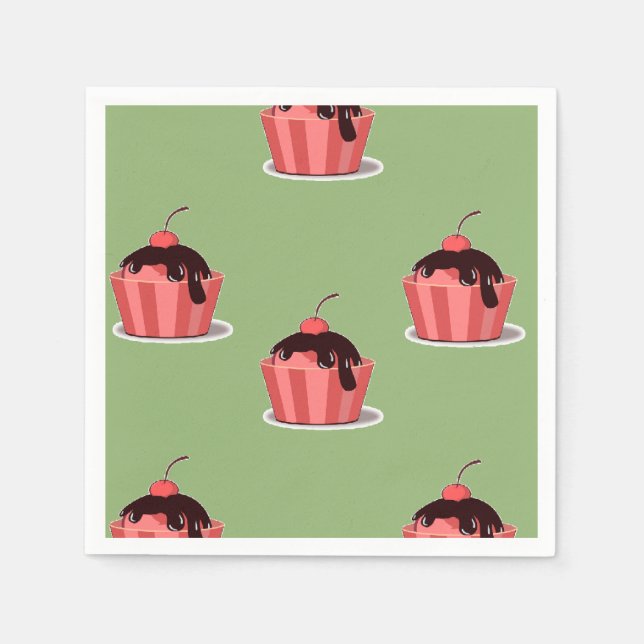 Rosa glass kopp på grönt pappersservett (Framsidan)