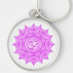 Rosa Glass Lotus Flower Om Symbol Teckning Rund Silverfärgad Nyckelring