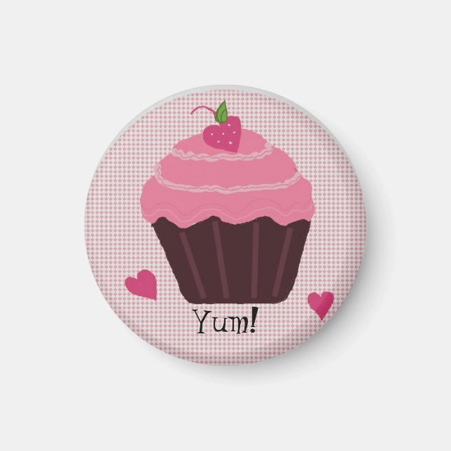 Rosa glassad cupcake magnet (Framsidan)