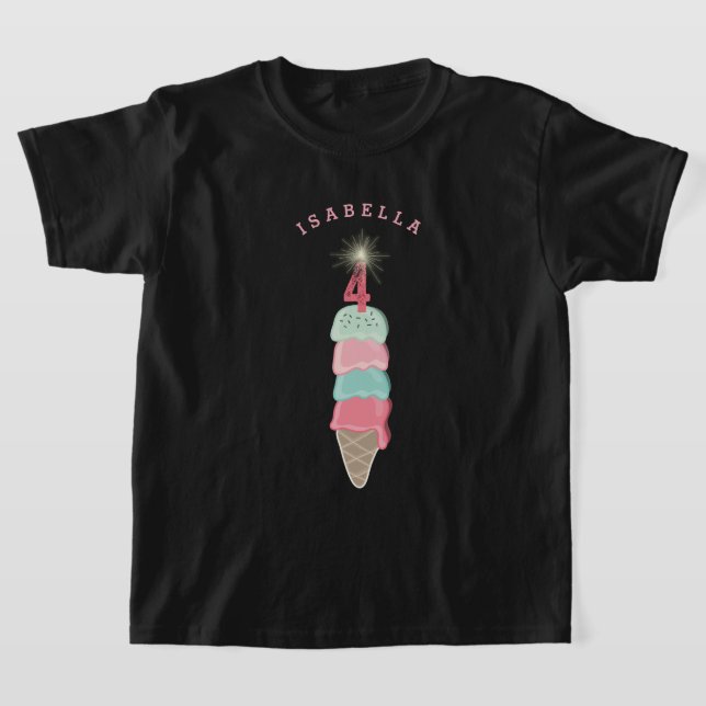 Rosa Glasserkyl Girl 4-års Födelsedagsfest Tee Shirt (Laydown)
