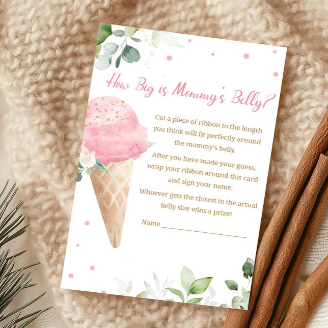 Rosa Glasshur Hur Stor Är Mamma:s Mage Spel (Girl Ice Cream Baby Shower How Big Is Mommy's Belly Game)