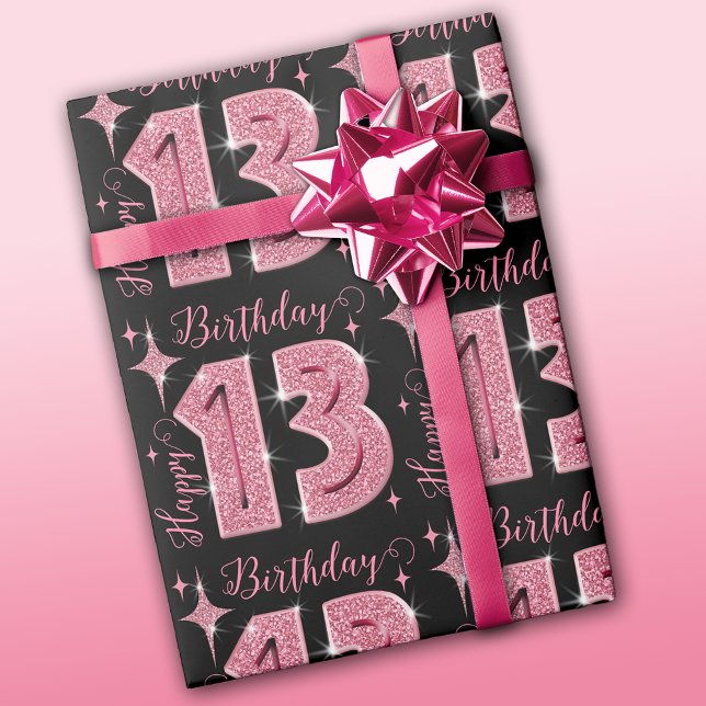Rosa Glitter 13:e födelsedag Papper Presentpapper (Skapare uppladdad)