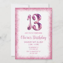 Rosa Glitter 13:e födelsedagsinbjudan