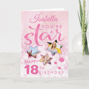 Rosa glitter 18-årsdag stjärna fotokollage kort