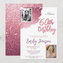 Rosa glitter 2 foto överraskning 60-årsdag