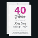 Rosa Glitter 40 och Fabulous | 40:e födelsedag Par Inbjudningar<br><div class="desc">En chic,  elegant,  40-årsfotoinbjudan kan du anpassa och skicka ut för din 40-födelsedagsfests firande. Ord "40 och Fabulous" i svart och shock rosa ställs in med hjälp av elegantens kalligrafi och modern typografi. Enbart designad för dig med Lycklig Dolphin Studio! @glydolphinstudio</div>