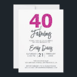 Rosa Glitter 40 och Fabulous | 40:e födelsedag Par Inbjudningar<br><div class="desc">En chic,  elegant,  40-årsfotoinbjudan kan du anpassa och skicka ut för din 40-födelsedagsfests firande. Ord "40 och Fabulous" i svart och shock rosa ställs in med hjälp av elegantens kalligrafi och modern typografi. Enbart designad för dig med Lycklig Dolphin Studio! @glydolphinstudio</div>