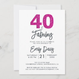 Rosa Glitter 40 och Fabulous | 40:e födelsedag Par Inbjudningar