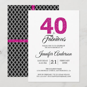 Rosa Glitter 40 och Fabulous 40:e födelsedagen i Inbjudningar