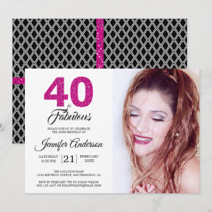 Rosa Glitter 40 och Fabulous 40:e födelsedagsfoto Inbjudningar