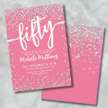 Rosa Glitter 50-årsdag Inbjudningar<br><div class="desc">Vi introducerar en fräck och stilren 50-årsfestinbjudan, perfekt för att fira denna milstolpe med flärd. Den livfulla designen har en ljusrosa bakgrund med silverglittrande konfetti, som ger en touch av glans och festlighet. Överst visas "Femtio" i fet kalligrafi, som sätter tonen för en oförglömlig fest. Texten kombinerar skrivstil och enkla...</div>