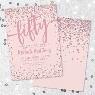 Rosa glitter 50-årsdag inbjudningar