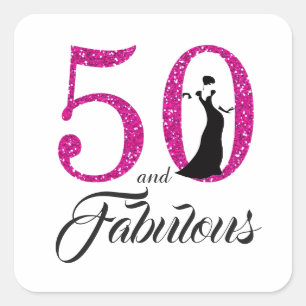 Rosa Glitter 50 och Fabulous 50:e födelsedagen Fyrkantigt Klistermärke