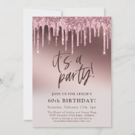 Rosa Glitter 60:e 60:e födelsedag i Party Inbjudningar