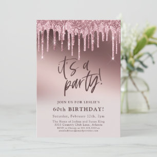 Rosa Glitter 60:e 60:e födelsedag i Party Inbjudningar