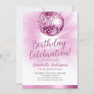  Rosa Glitter 70-talet Party Disco Boll födelsedag Inbjudningar