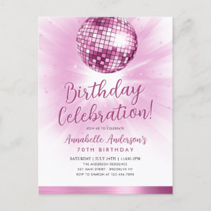 Rosa Glitter 70-talet Party Disco Boll födelsedag Vykort