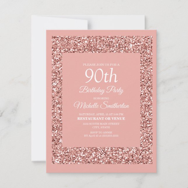 Rosa glitter 90-årsfirande för kvinnor kort (Framsida)