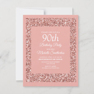Rosa glitter 90-årsfirande för kvinnor kort