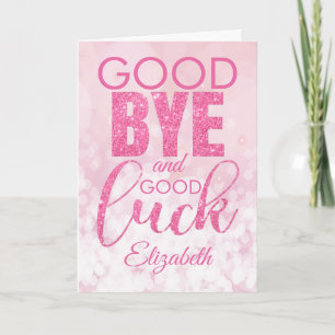 Rosa Glitter Adjö och Lycka till Farväl Kort