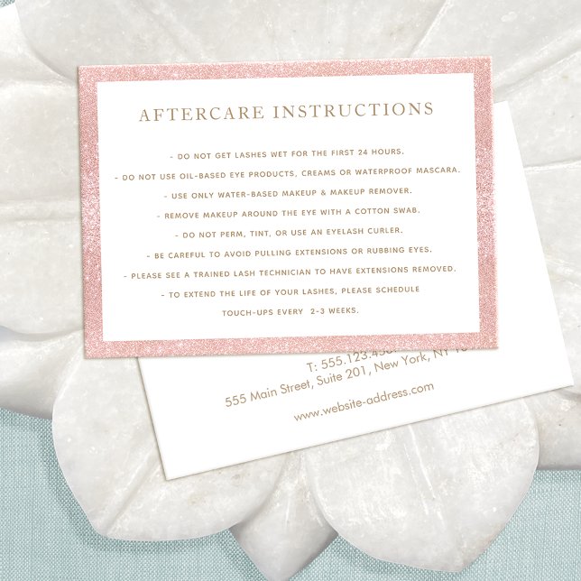 Rosa Glitter AfterCare for Lash Extensions Salon Visitkort (Skapare uppladdad)