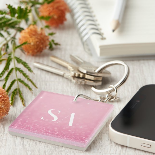 Rosa Glitter akrylnyckelkedja med Anpassningsbar I (Högra Framsidan)