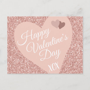 Rosa Glitter Alla hjärtans dag XOX Vykort