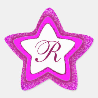 Rosa glitter anpassade monogram stjärnklistermärke stjärnformat klistermärke