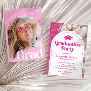 Rosa Glitter Arch Photo Chic Studentfest Inbjudningar