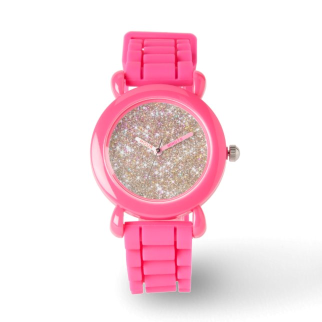 Rosa glitter armbandsur (Framsida)