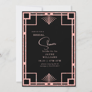 Rosa Glitter Art Deco Ram Black Möhippa Inbjudningar