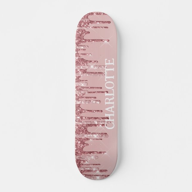 Rosa Glitter-avlyssning Mini Skateboard Bräda 18,5 Cm (Framsida)