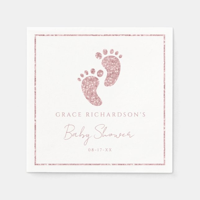 Rosa Glitter Baby Feet Baby Shower Personlig Pappersservett (Framsidan)