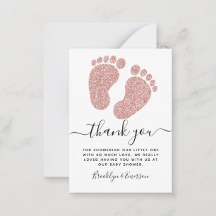 Rosa Glitter Baby Feet Baby Shower Tack Anteckningskort