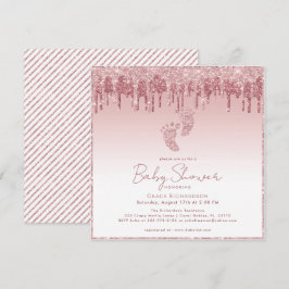 Rosa Glitter Baby Shower-inbjudan med Baby Feet Inbjudningar