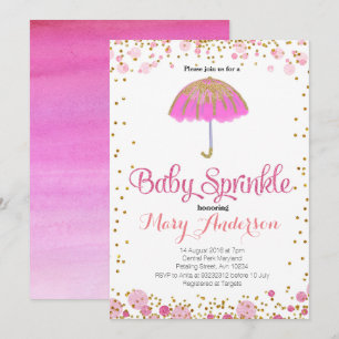 ROSA GLITTER Baby Sprinkle-inbjudan - paraply Inbjudningar