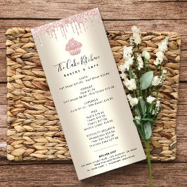 Rosa Glitter Bakery Cuptårta Guld Pastry Chef Menu Reklamkort