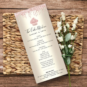 Rosa Glitter Bakery Cuptårta Guld Pastry Chef Menu Reklamkort